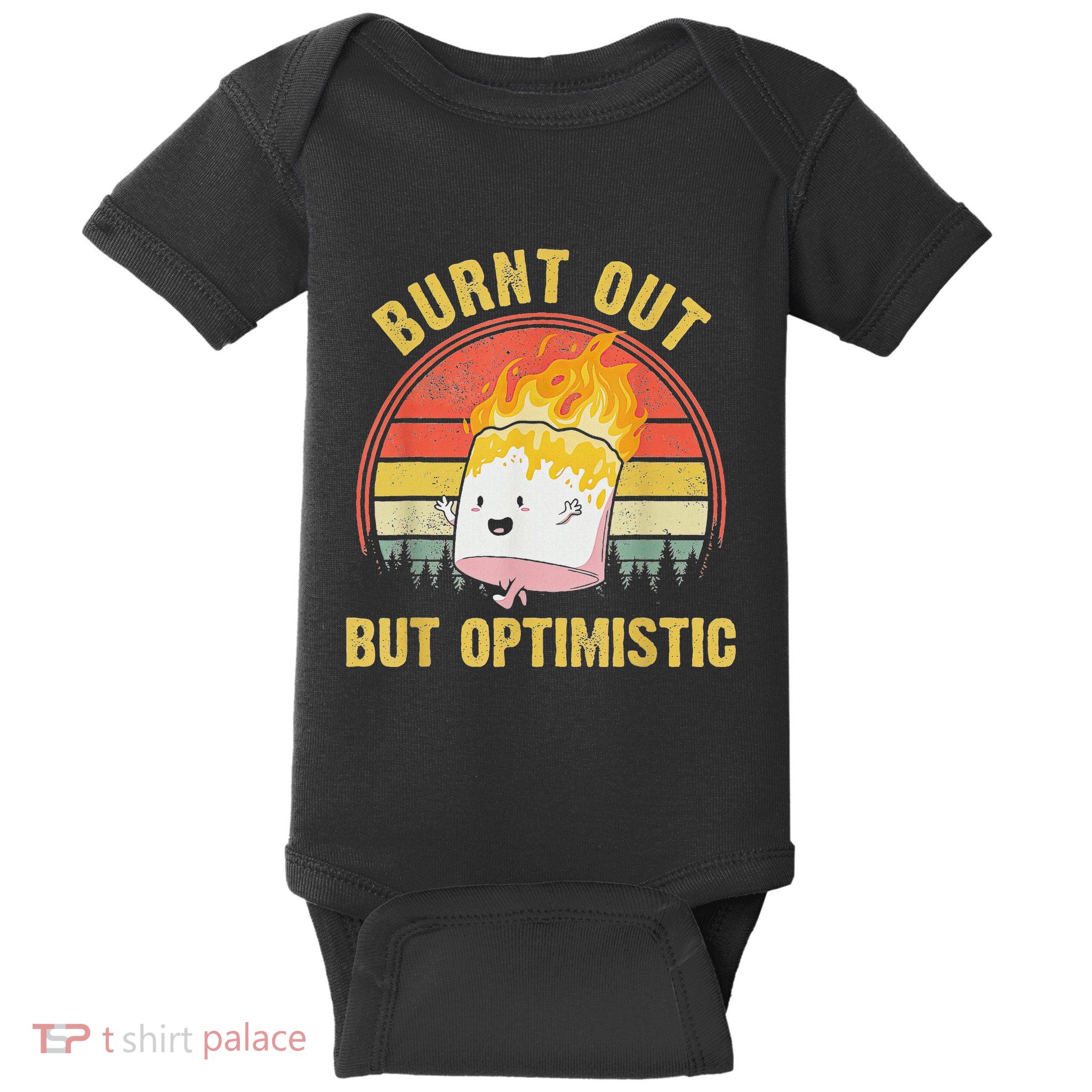 Burnt Out But Optimistic Cute Marshmallow For Camping Baby Bodysuit
