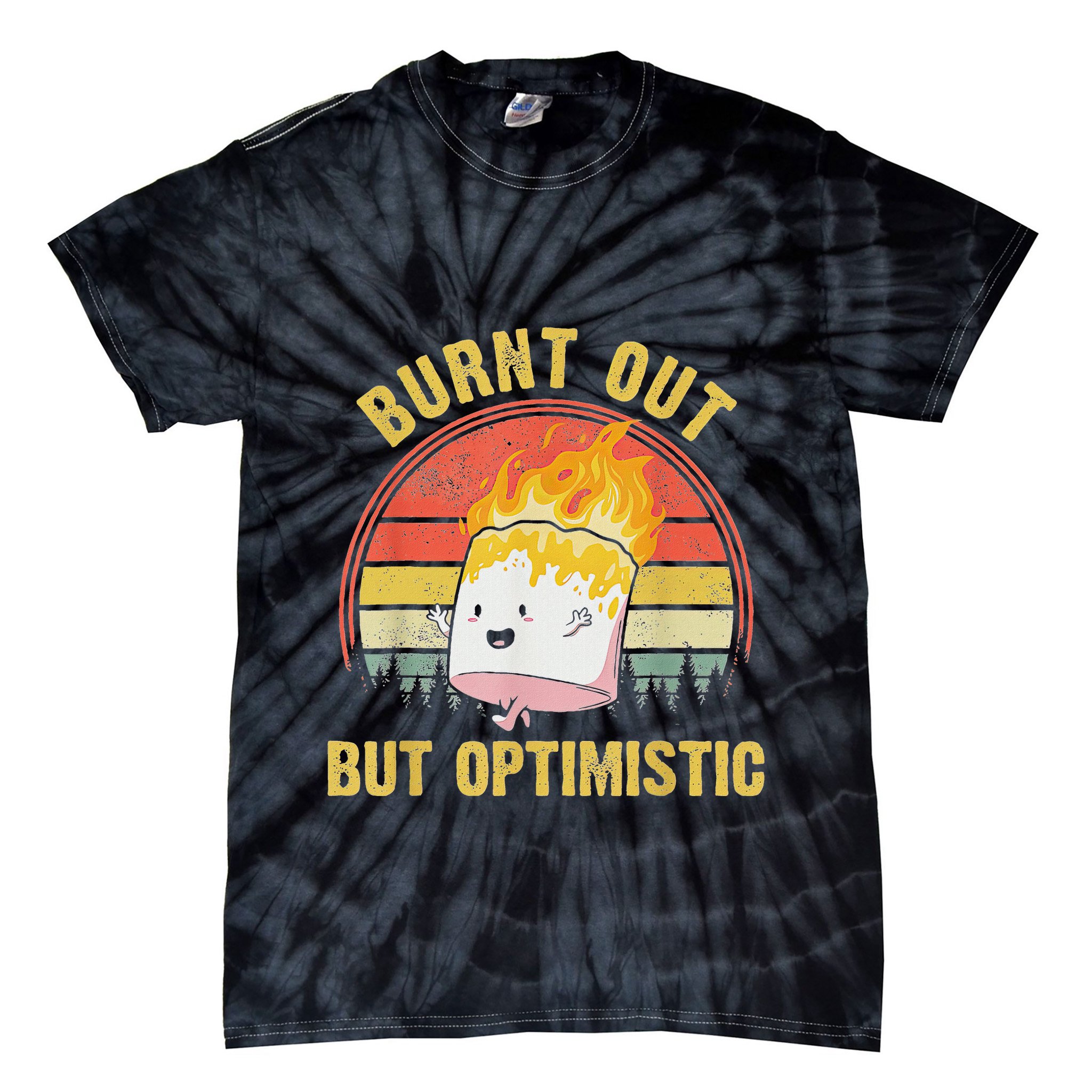 Burnt Out But Optimistic Cute Marshmallow For Camping Tie-Dye T-Shirt