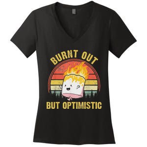 Burnt Out But Optimistic Cute Marshmallow For Camping Women's V-Neck T-Shirt