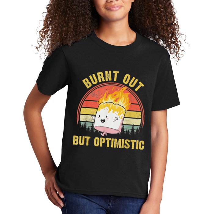 Burnt Out But Optimistic Cute Marshmallow For Camping Kids T-Shirt