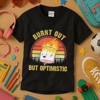 Burnt Out But Optimistic Cute Marshmallow For Camping Kids T-Shirt