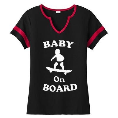 Baby On Board Skateboard Surf Solar Opposites Funny Meme Gag Ladies Halftime Notch Neck Tee