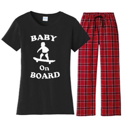 Baby On Board Skateboard Surf Solar Opposites Funny Meme Gag Women's Flannel Pajama Set