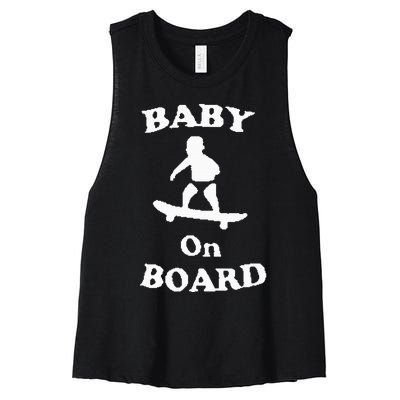 Baby On Board Skateboard Surf Solar Opposites Funny Meme Gag Women's Racerback Cropped Tank