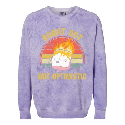 Burnt Out But Optimistic Cute Marshmallow For Camping Colorblast Crewneck Sweatshirt