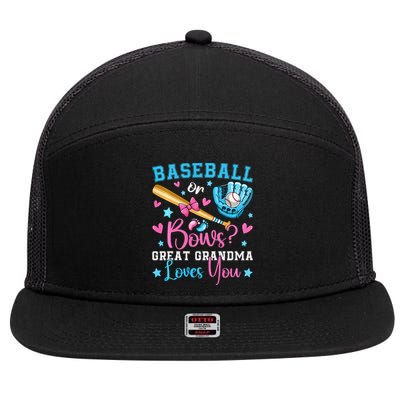 Baseball or Bows Great Grandma Loves You Cute Gender Reveal 7 Panel Mesh Trucker Snapback Hat