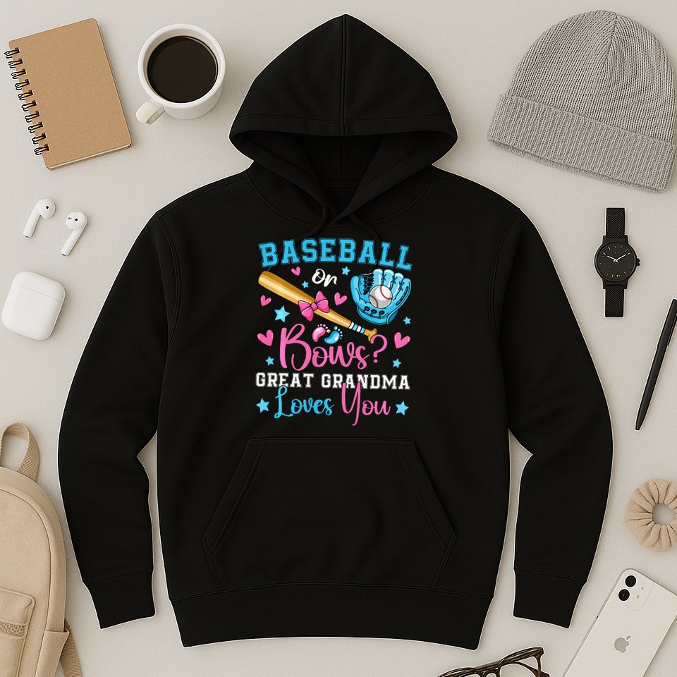 Baseball or Bows Great Grandma Loves You Cute Gender Reveal Hoodie