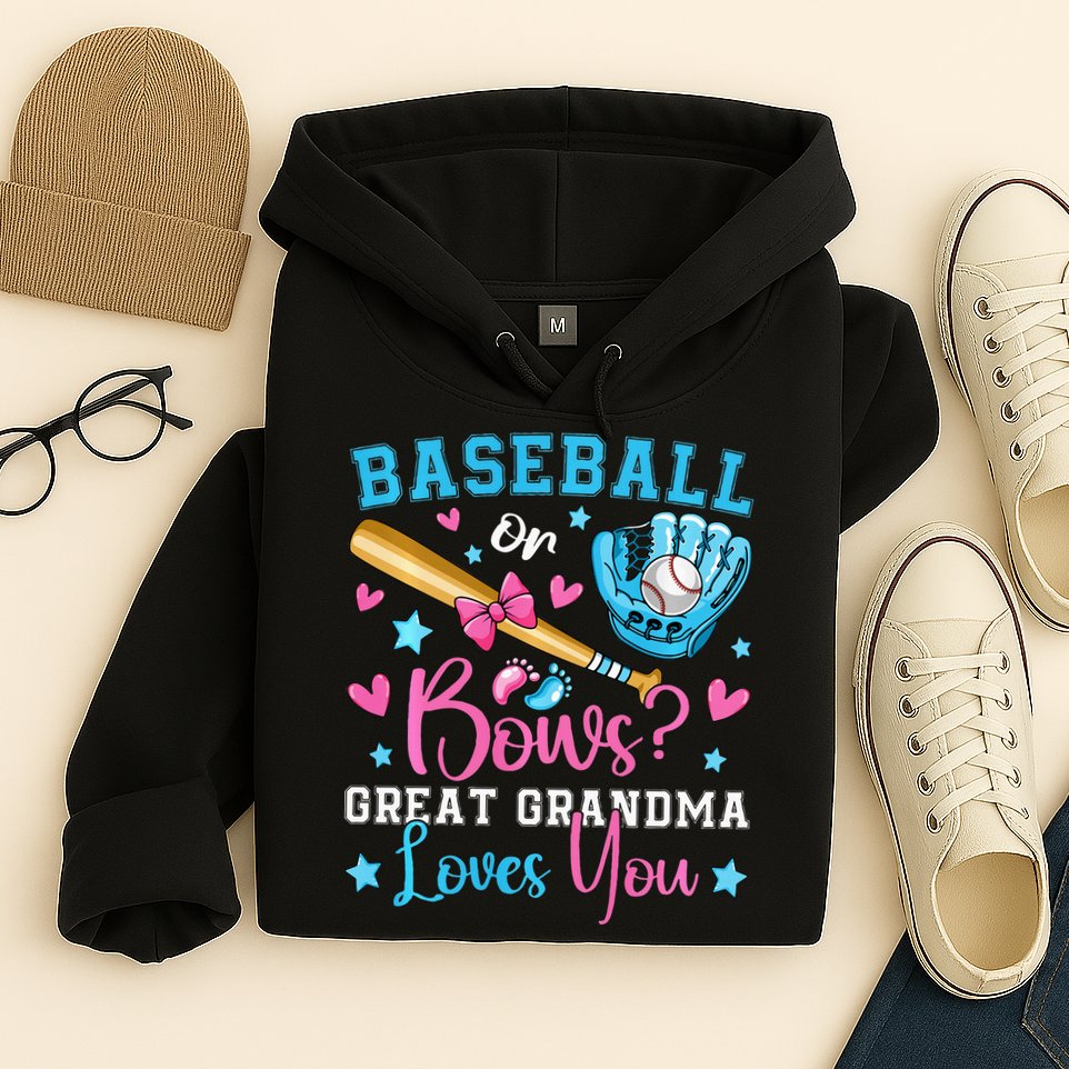 Baseball or Bows Great Grandma Loves You Cute Gender Reveal Hoodie