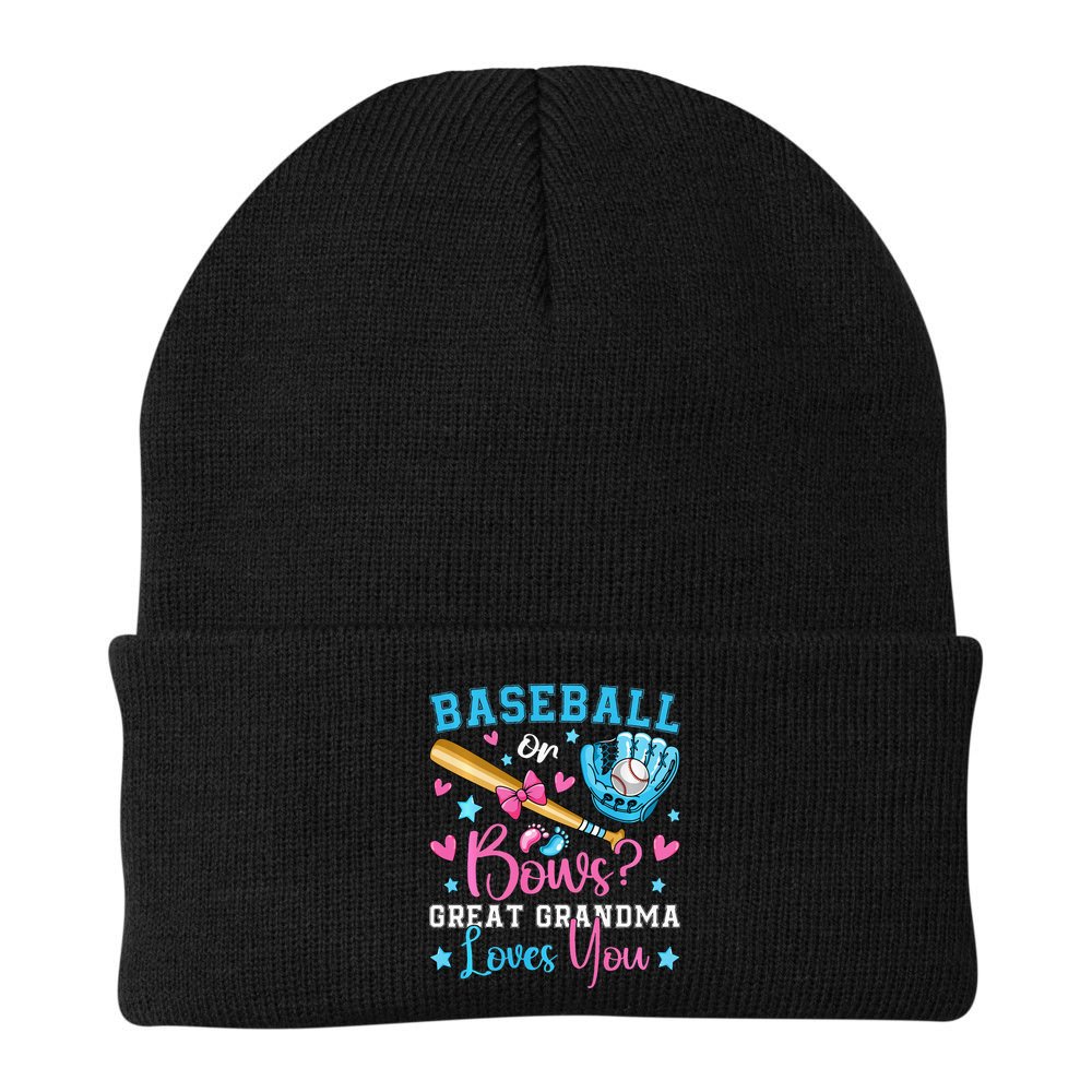 Baseball or Bows Great Grandma Loves You Cute Gender Reveal Beanie