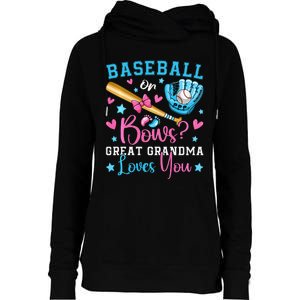 Baseball or Bows Great Grandma Loves You Cute Gender Reveal Womens Funnel Neck Pullover Hood