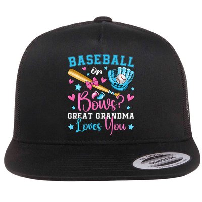 Baseball or Bows Great Grandma Loves You Cute Gender Reveal Flat Bill Trucker Hat