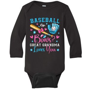 Baseball or Bows Great Grandma Loves You Cute Gender Reveal Baby Long Sleeve Bodysuit