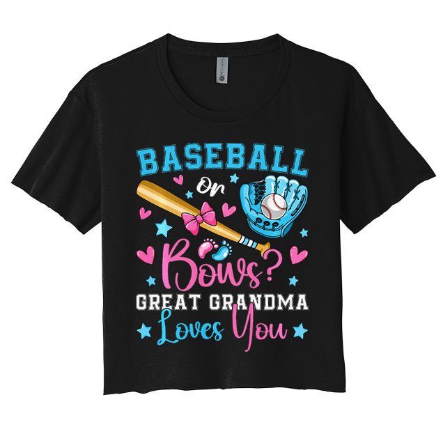 Baseball or Bows Great Grandma Loves You Cute Gender Reveal Women's Crop Top Tee