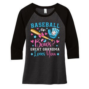 Baseball or Bows Great Grandma Loves You Cute Gender Reveal Women's Tri-Blend 3/4-Sleeve Raglan Shirt