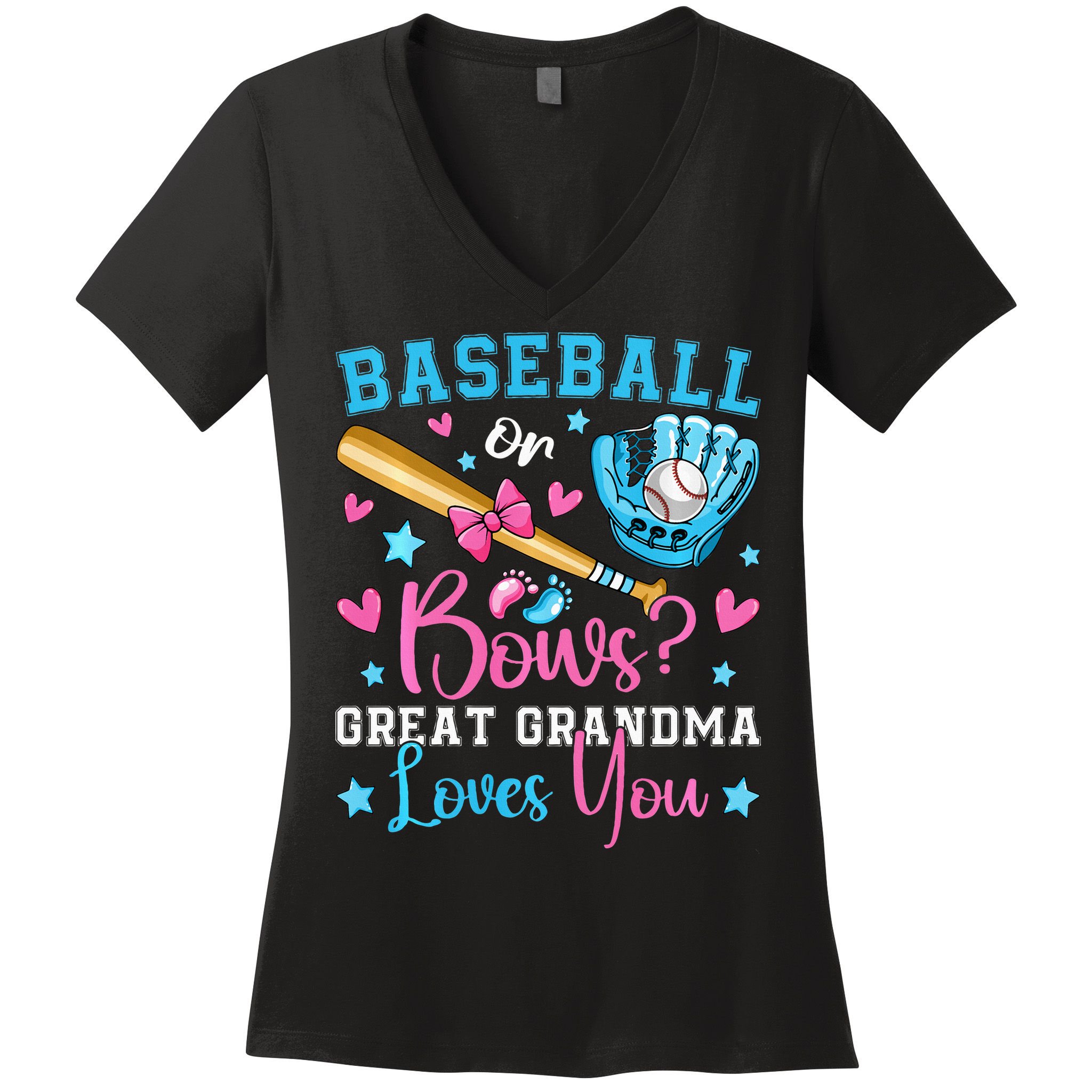 Baseball or Bows Great Grandma Loves You Cute Gender Reveal Women's V-Neck T-Shirt