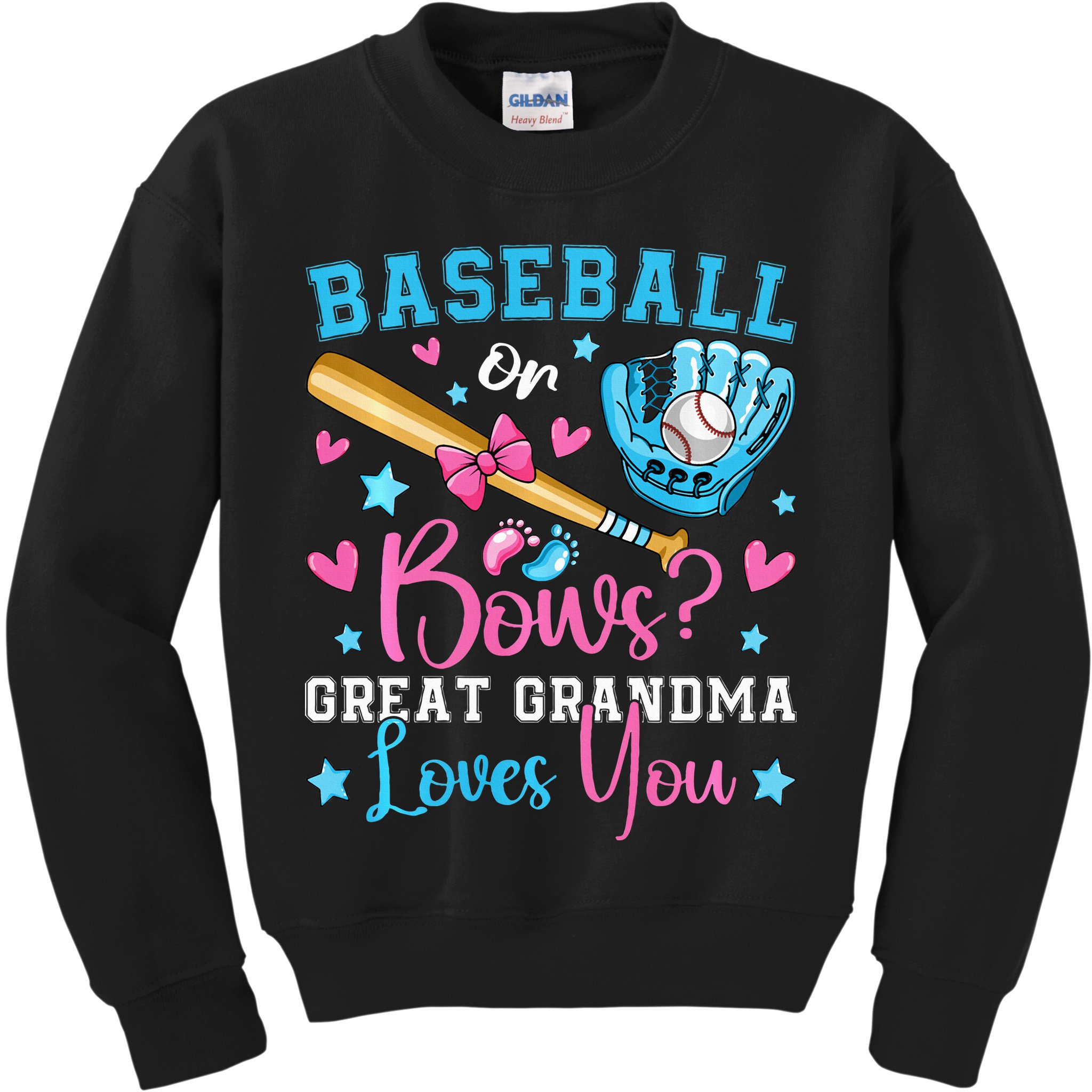 Baseball or Bows Great Grandma Loves You Cute Gender Reveal Kids Sweatshirt