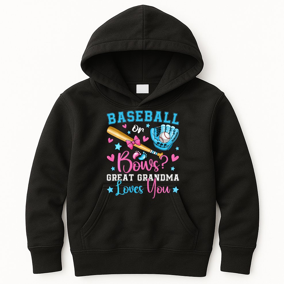 Baseball or Bows Great Grandma Loves You Cute Gender Reveal Kids Hoodie
