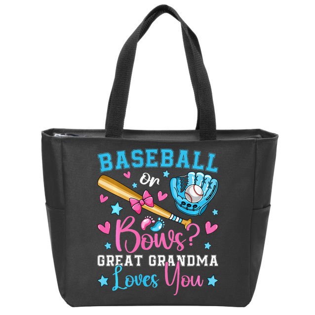 Baseball or Bows Great Grandma Loves You Cute Gender Reveal Zip Tote Bag