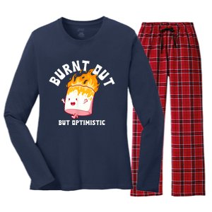 Burnt Out But Optimistics Funny Saying Humor Quote Women's Long Sleeve Flannel Pajama Set 