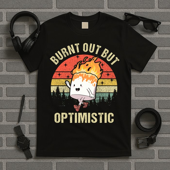 Burnt Out But Optimistic Funny Marshmallow For Camping Retro T-Shirt