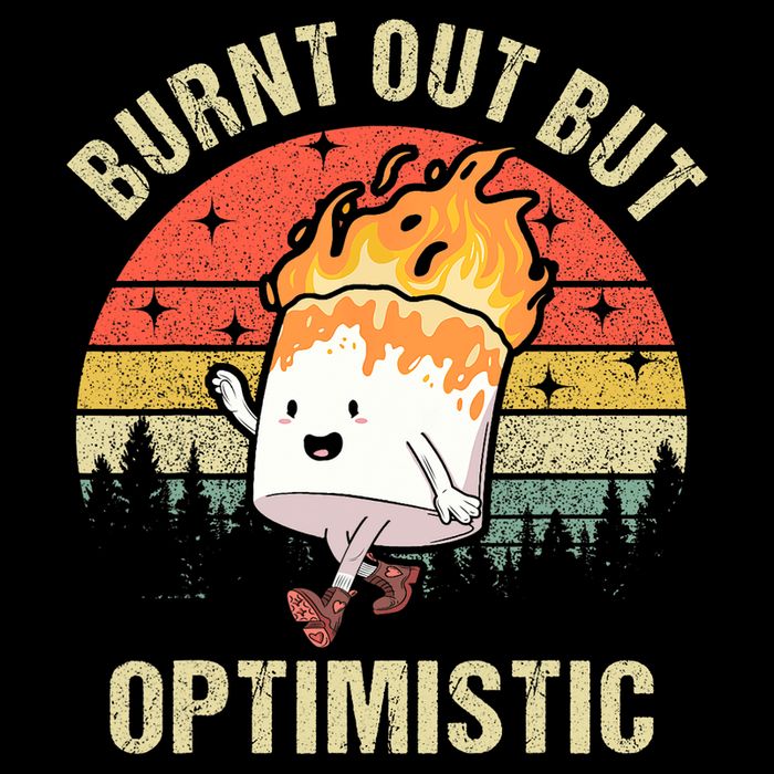 Burnt Out But Optimistic Funny Marshmallow For Camping Retro Flat Bill Trucker Hat