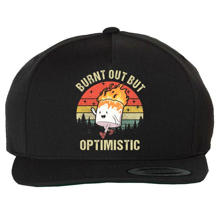 Burnt Out But Optimistic Funny Marshmallow For Camping Retro Wool Snapback Cap