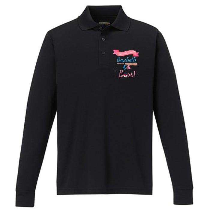 Baseball Or Bows Gender Reveal Performance Long Sleeve Polo