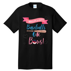 Baseball Or Bows Gender Reveal Tall T-Shirt