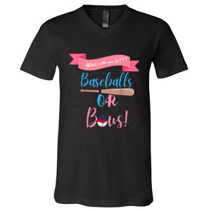 Baseball Or Bows Gender Reveal V-Neck T-Shirt