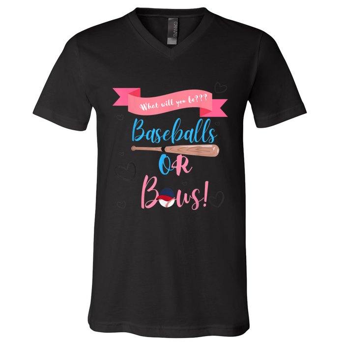 Baseball Or Bows Gender Reveal V-Neck T-Shirt