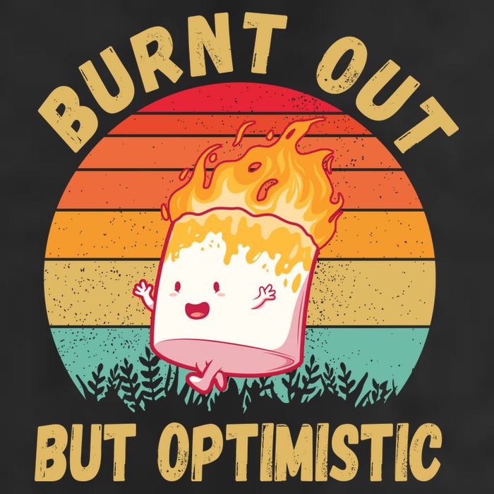 Burnt Out But Optimistic Funny Marshmallow 7 Panel Mesh Trucker Snapback Hat