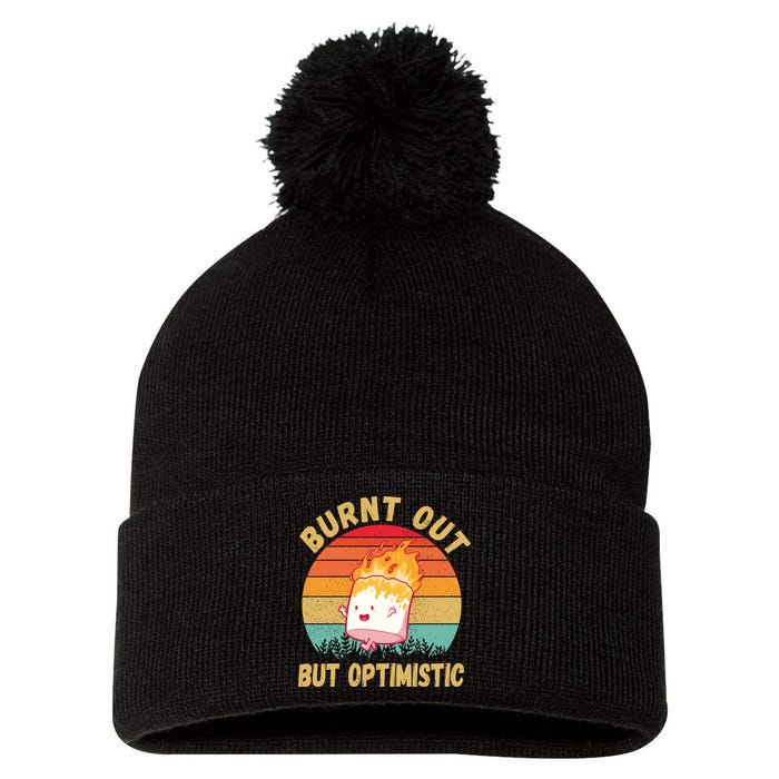 Burnt Out But Optimistic Funny Marshmallow Pom Pom 12in Knit Beanie