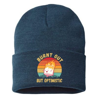 Burnt Out But Optimistic Funny Marshmallow Sustainable Knit Beanie