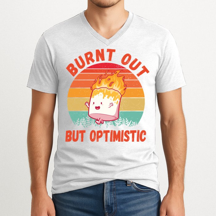 Burnt Out But Optimistic Funny Marshmallow V-Neck T-Shirt