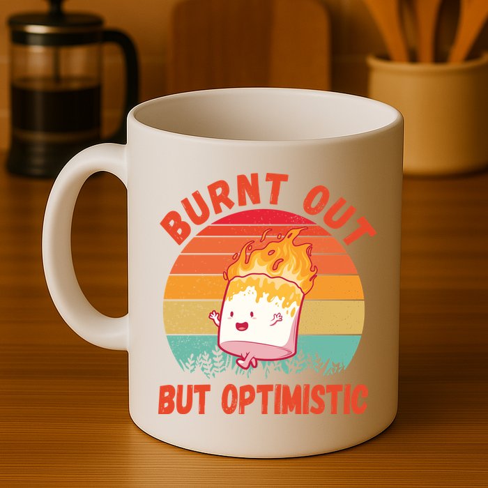 Burnt Out But Optimistic Funny Marshmallow Mug