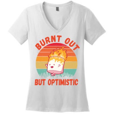 Burnt Out But Optimistic Funny Marshmallow Women's V-Neck T-Shirt