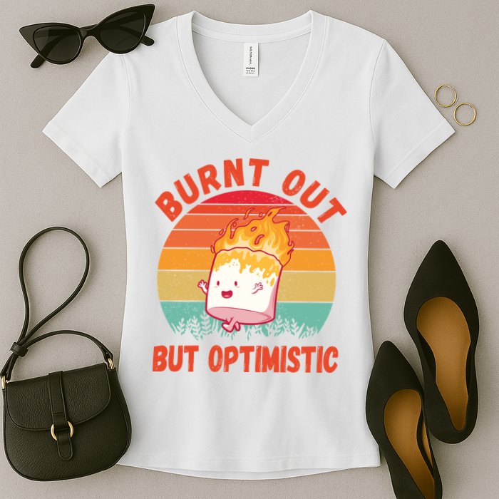 Burnt Out But Optimistic Funny Marshmallow Women's V-Neck T-Shirt