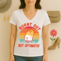 Burnt Out But Optimistic Funny Marshmallow Women's V-Neck T-Shirt