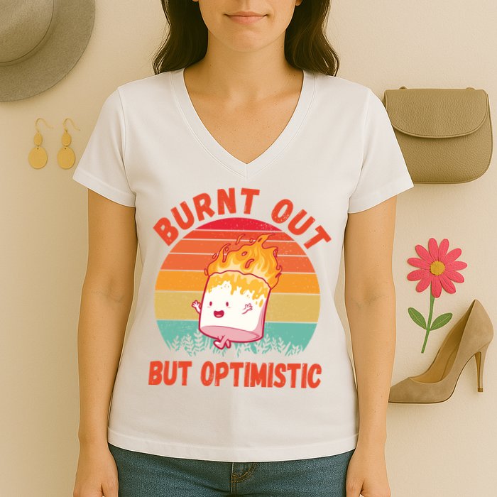 Burnt Out But Optimistic Funny Marshmallow Women's V-Neck T-Shirt