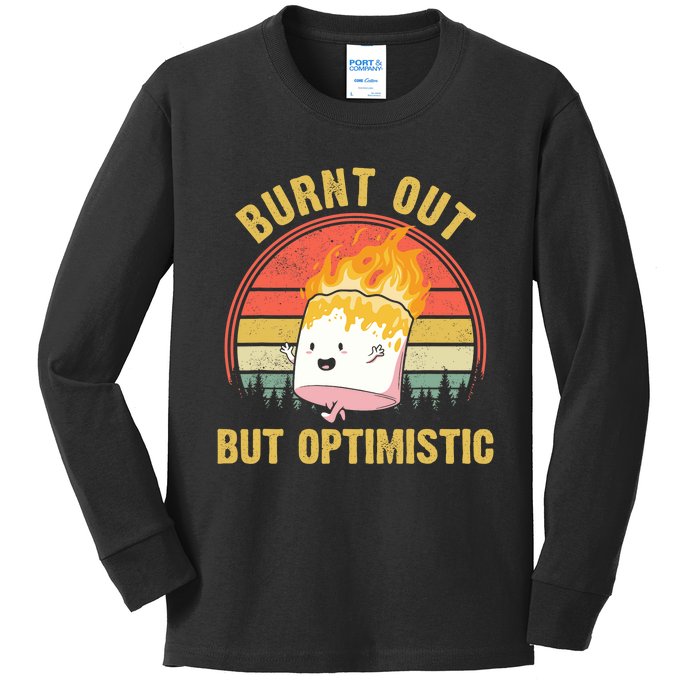 Burnt Out But Optimistic Cute Marshmallow For Camping Kids Long Sleeve Shirt