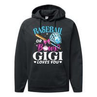 Baseball or Bows Gigi Loves You Gender Reveal Pink or Blue Performance Fleece Hoodie