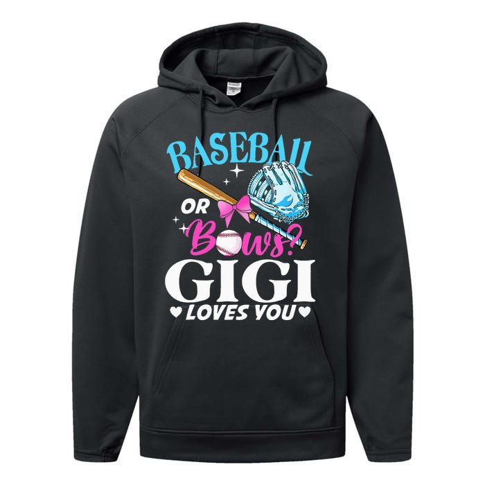 Baseball or Bows Gigi Loves You Gender Reveal Pink or Blue Performance Fleece Hoodie