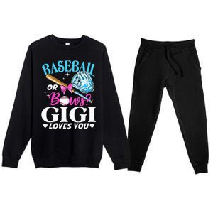 Baseball or Bows Gigi Loves You Gender Reveal Pink or Blue Premium Crewneck Sweatsuit Set