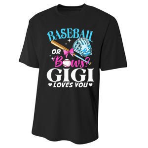 Baseball or Bows Gigi Loves You Gender Reveal Pink or Blue Performance Sprint T-Shirt