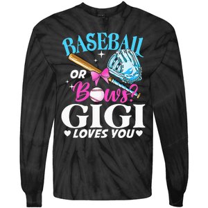 Baseball or Bows Gigi Loves You Gender Reveal Pink or Blue Tie-Dye Long Sleeve Shirt