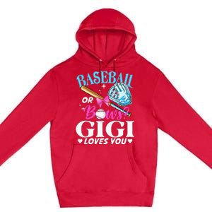 Baseball or Bows Gigi Loves You Gender Reveal Pink or Blue Premium Pullover Hoodie