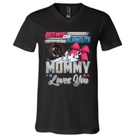 Burnouts Or Bows Gender Reveal Party Announcement Mommy V-Neck T-Shirt