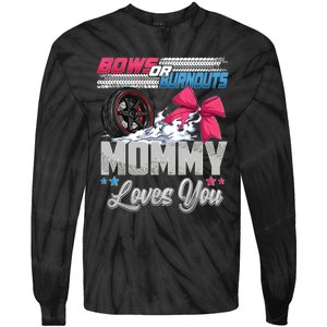 Burnouts Or Bows Gender Reveal Party Announcement Mommy Tie-Dye Long Sleeve Shirt