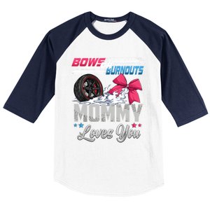 Burnouts Or Bows Gender Reveal Party Announcement Mommy Baseball Sleeve Shirt