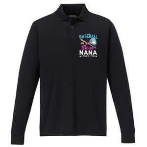 Baseball Or Bows Nana Loves You Gender Reveal Grandma Performance Long Sleeve Polo